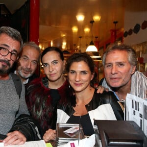 Olivier Minne, Jean-Marie Duprez et sa femme Nathalie Garçon, Emmanuelle Galabru, Laurent Olmedo - A l'occasion de la semaine du goût, les artisans bouchers de Paris Ile-de-France organisaient le dîner "Boeuf à la Mode" au restaurant Le Louchebem à Paris. Le 12 octobre 2017. © Dominique Jacovides / Bestimage