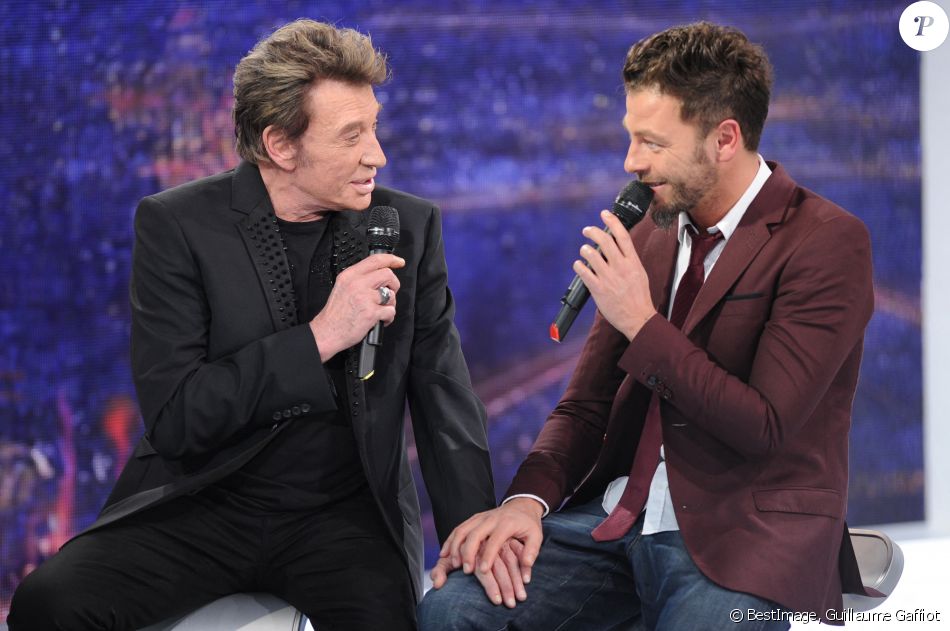 Johnny Hallyday et Christophe Maé - Enregistrement de l'émission Champs Elysées, au Studio Gabriel à Paris © Guillaume Gaffiot /Bestimage