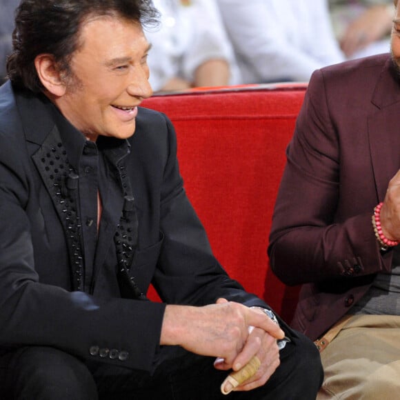 Johnny Hallyday et Christophe Maé à Vivement Dimanche, octobre 2011.