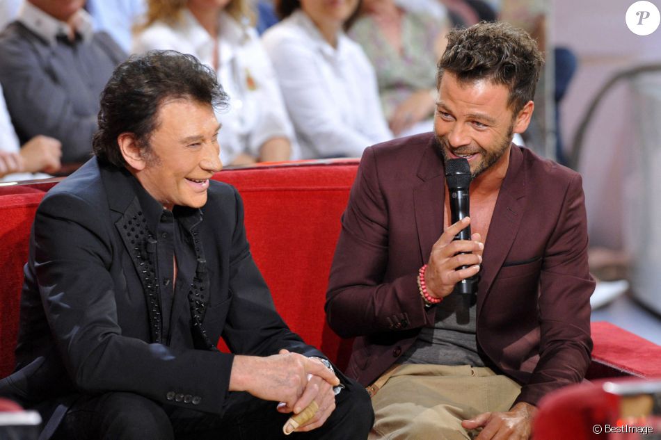 Johnny Hallyday et Christophe Maé à Vivement Dimanche, octobre 2011.