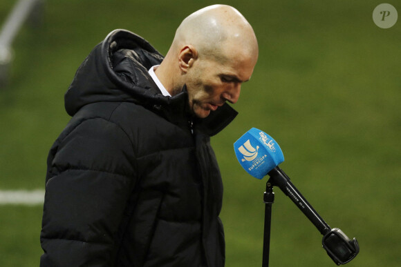 Zinédine Zidane lors de la demi-finale de Supercoupe d'Espagne entre le Real Madrid et l'Athletico Bilbao. Malaga, le 14 janvier 2021.