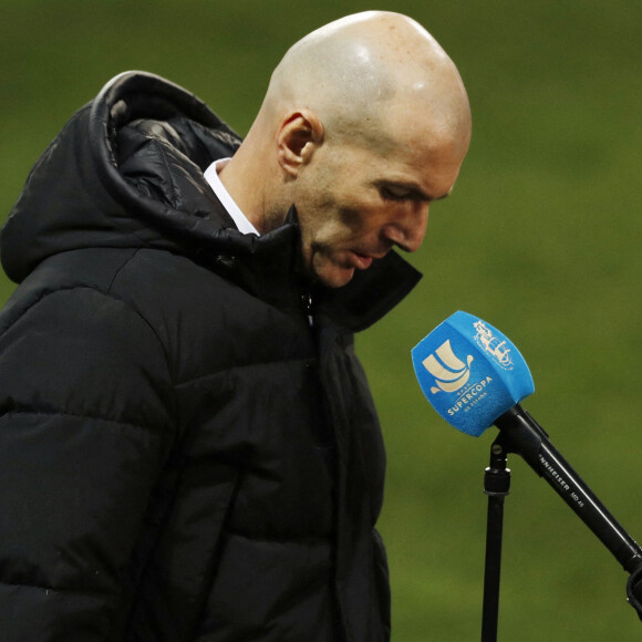 Zinédine Zidane lors de la demi-finale de Supercoupe d'Espagne entre le Real Madrid et l'Athletico Bilbao. Malaga, le 14 janvier 2021.