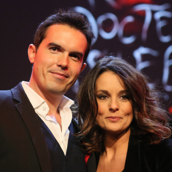 Maxime Chattam et sa femme Faustine Bollaert - Paris, le 16 11 2013 - Débat avec Stephen King au Grand Rex 