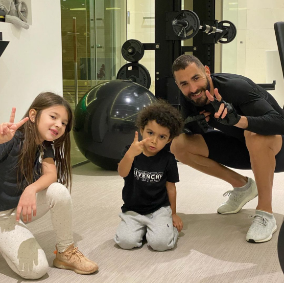 Karim Benzema et ses deux enfants, Mélia et Ibrahim. Octobre 2020.