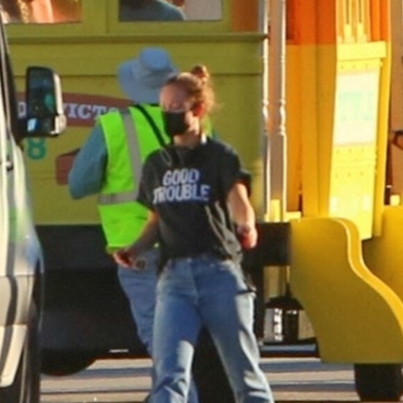 Exclusif - Olivia Wilde sur le tournage du film "Don't Worry Darling" à Los Angeles le 5 février 2021.