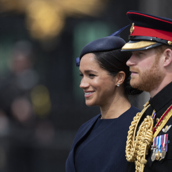 Le prince Harry, duc de Sussex, et Meghan Markle, duchesse de Sussex, première apparition publique de la duchesse depuis la naissance du bébé royal Archie lors de la parade Trooping the Colour 2019, célébrant le 93ème anniversaire de la reine Elisabeth II, au palais de Buckingham, Londres, le 8 juin 2019. 