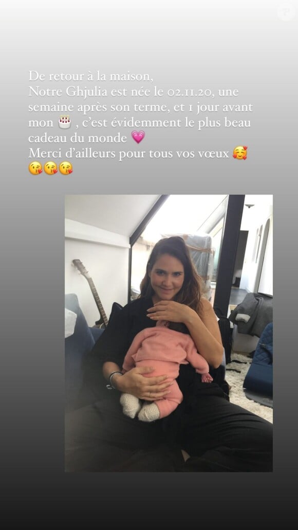 Joyce Jonathan a annoncé la naissance de sa fille Ghjulia sur Instagram. 