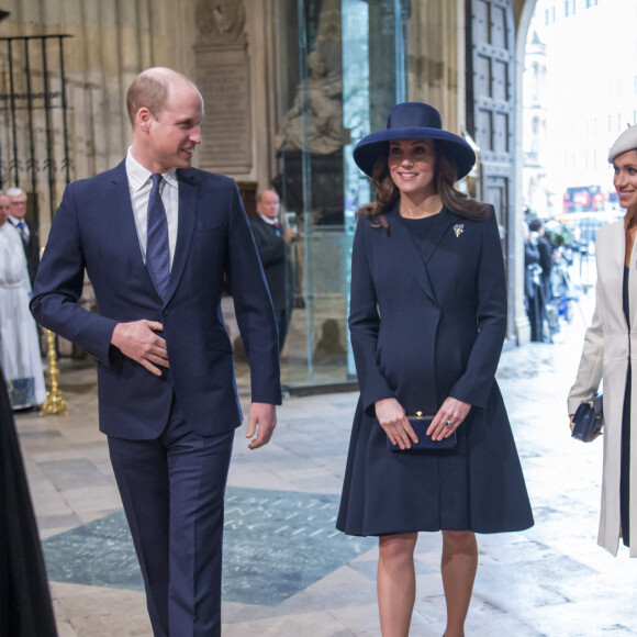 Le prince William, duc de Cambridge, Kate Catherine Middleton (enceinte), duchesse de Cambridge, Meghan Markle et le prince Harry - La famille royale d'Angleterre lors de la cérémonie du Commonwealth en l'abbaye Westminster à Londres. Le 12 mars 2018