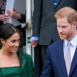 Le prince Harry, duc de Sussex, Meghan Markle, duchesse de Sussex, enceinte, à la sortie de Canada House après une cérémonie pour la Journée du Commonwealth à Londres le 11 mars 2019.