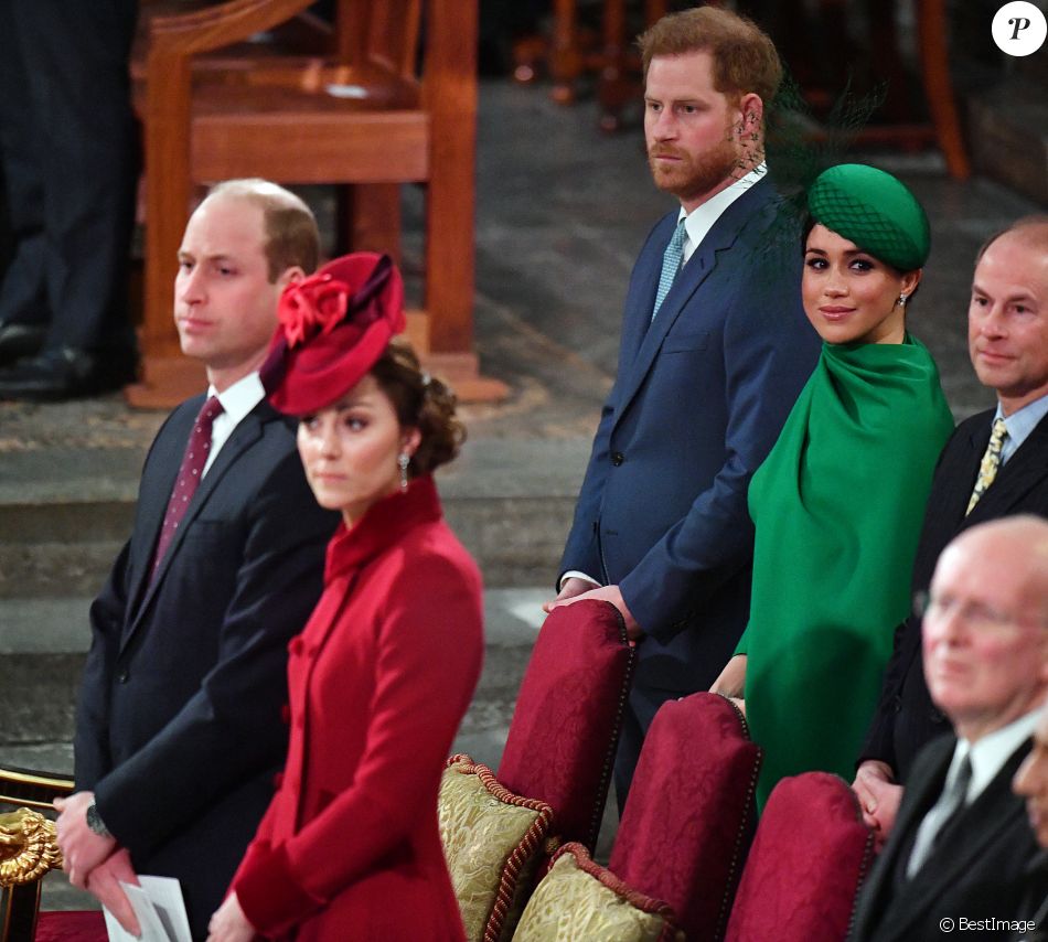 Le prince William, duc de Cambridge, et Catherine (Kate) Middleton, duchesse de Cambridge, Le prince Harry, duc de Sussex, Meghan Markle, duchesse de Sussex - La famille royale d'Angleterre lors de la cérémonie du Commonwealth en l'abbaye de Westminster à Londres.