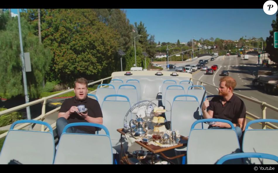 Le prince Harry dans le "Late Late Show" de James Corden, filmé à Los Angeles et diffusé le 25 février 2021.