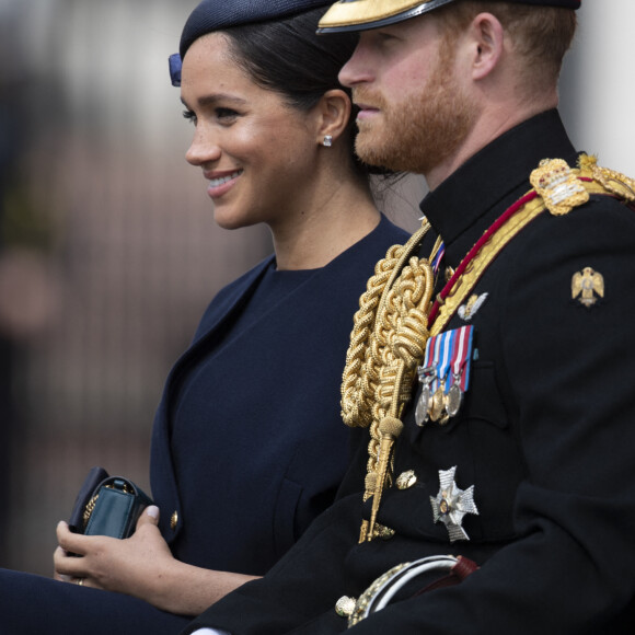 Le prince Harry, duc de Sussex, et Meghan Markle, duchesse de Sussex, première apparition publique de la duchesse depuis la naissance du bébé royal Archie lors de la parade Trooping the Colour 2019, célébrant le 93ème anniversaire de la reine Elisabeth II, au palais de Buckingham, Londres, le 8 juin 2019.