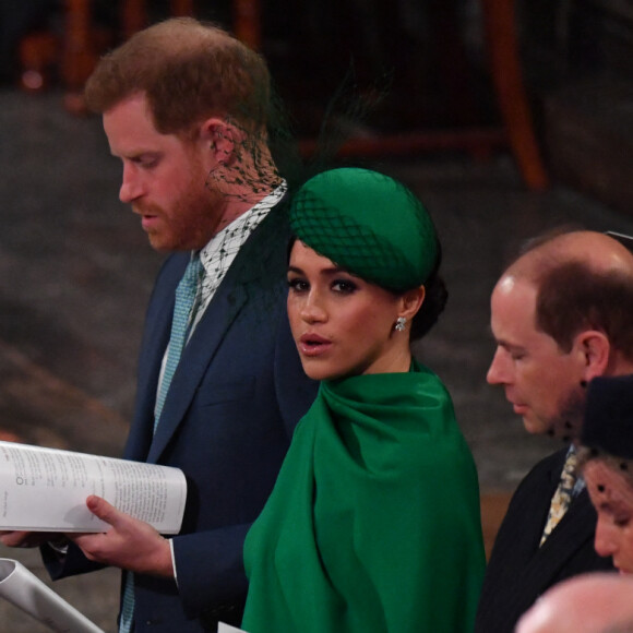 Le prince William, duc de Cambridge, et Catherine (Kate) Middleton, duchesse de Cambridge, Le prince Charles, prince de Galles, et Camilla Parker Bowles, duchesse de Cornouailles, Le prince Harry, duc de Sussex, Meghan Markle, duchesse de Sussex - La famille royale d'Angleterre lors de la cérémonie du Commonwealth en l'abbaye de Westminster à Londres le 9 mars 2020.