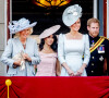 Camilla Parker Bowles, duchesse de Cornouailles, Kate Catherine Middleton, duchesse de Cambridge, le prince Harry, duc de Sussex et Meghan Markle, duchesse de Sussex - Les membres de la famille royale britannique lors du rassemblement militaire "Trooping the Colour" (le "salut aux couleurs"), célébrant l'anniversaire officiel du souverain britannique.