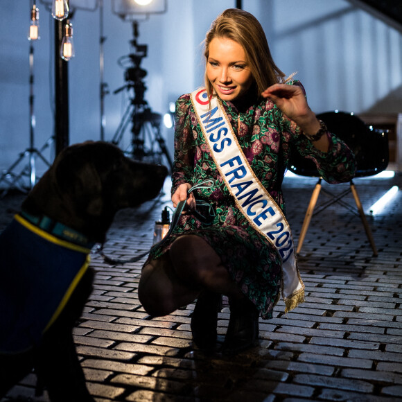 Miss France 2021 Amandine Petit lors de l'enregistrement de l'émission "Animaux Stars" présentée par Bernard Montiel qui sera diffusée le 6 mars 2021 à 17h30, à Paris, France, le 2 février 2021. © Tiziano Da Silva/Bestimage 