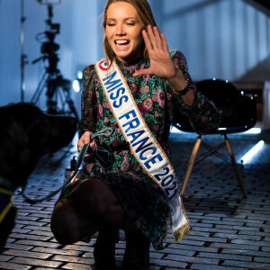 Miss France 2021 Amandine Petit lors de l'enregistrement de l'émission "Animaux Stars" présentée par Bernard Montiel qui sera diffusée le 6 mars 2021 à 17h30, à Paris, France, le 2 février 2021. © Tiziano Da Silva/Bestimage 