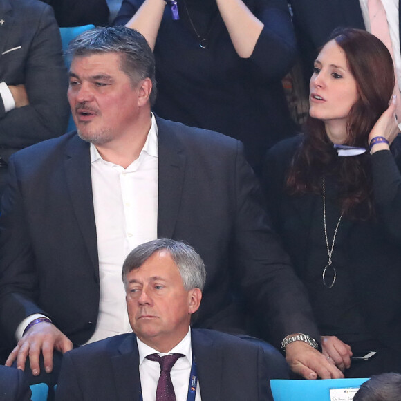 David Douillet et sa compagne Vanessa Carrara - Finale du mondial de handball, France - Norvège ,à l'AccorHotels Arena à Paris. Le 29 janvier 2017. © Cyril Moreau/Bestimage