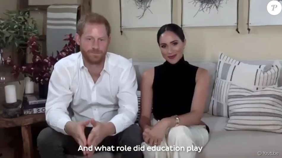 Le prince Harry et Meghan Markle en visioconférence avec la militante Malala Yousafzai, sur YouTube.