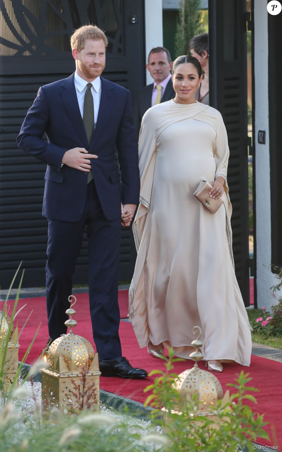 Le prince Harry et Meghan Markle, en Dior, assistent à une réception organisée par l'ambassadeur britannique au Maroc, Thomas Reilly, à la résidence britannique de Rabat, dans le cadre de leur voyage officiel au Maroc.