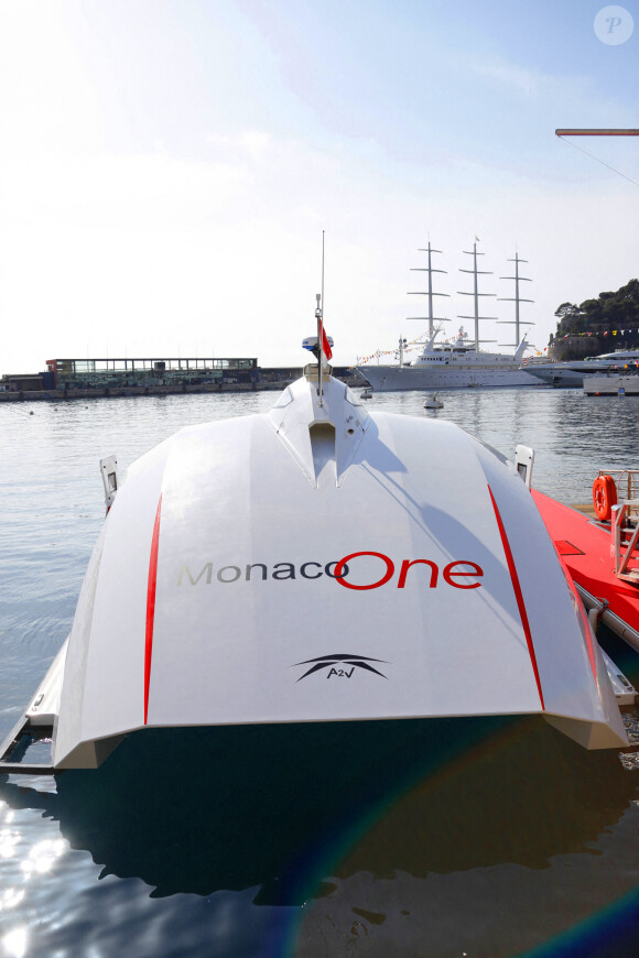 Exclusif - Baptême de la navette Monaco One qui reliera les ports de Monaco et Vintimille, à Monaco, le 8 mars 2021. La navette maritime "Monaco One" ralliera Monaco à Vintimille en dix minutes. © Claudia Albuquerque / Bestimage 