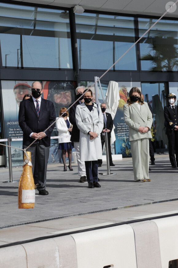 Exclusif - Baptême de la navette Monaco One qui reliera les ports de Monaco et Vintimille, à Monaco, le 8 mars 2021. La navette maritime "Monaco One" ralliera Monaco à Vintimille en dix minutes. © Claudia Albuquerque / Bestimage 