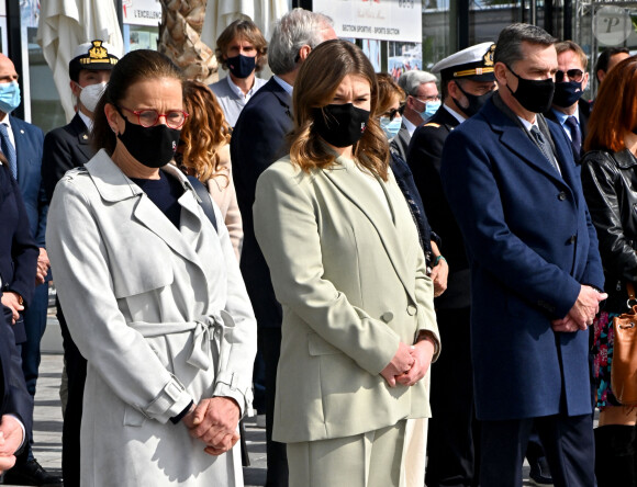 Exclusif - Le prince Albert II de Monaco et sa famille lors du baptême de la navette Monaco One qui reliera les ports de Monaco et Vintimille, à Monaco, le 8 mars 2021. La navette maritime "Monaco One" ralliera Monaco à Vintimille en dix minutes. © Bruno Bebert/ PRM / Bestimage 