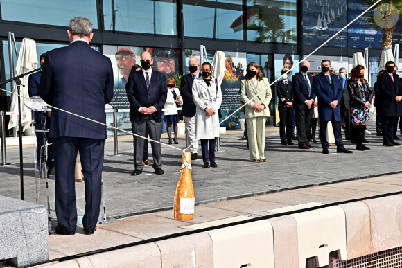 Exclusif - Le prince Albert II de Monaco et sa famille lors du baptême de la navette Monaco One qui reliera les ports de Monaco et Vintimille, à Monaco, le 8 mars 2021. La navette maritime "Monaco One" ralliera Monaco à Vintimille en dix minutes. © Bruno Bebert/ PRM / Bestimage 