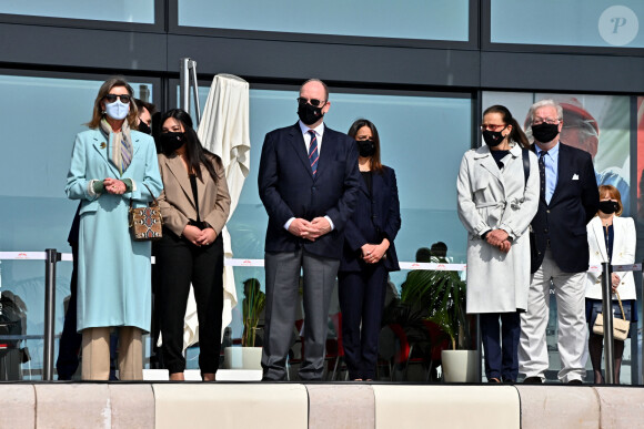 Exclusif - Le prince Albert II de Monaco et sa famille lors du baptême de la navette Monaco One qui reliera les ports de Monaco et Vintimille, à Monaco, le 8 mars 2021. La navette maritime "Monaco One" ralliera Monaco à Vintimille en dix minutes. © Bruno Bebert/ PRM / Bestimage 