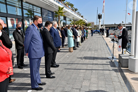 Exclusif - Le prince Albert II de Monaco et sa famille lors du baptême de la navette Monaco One qui reliera les ports de Monaco et Vintimille, à Monaco, le 8 mars 2021. La navette maritime "Monaco One" ralliera Monaco à Vintimille en dix minutes. © Bruno Bebert/ PRM / Bestimage 