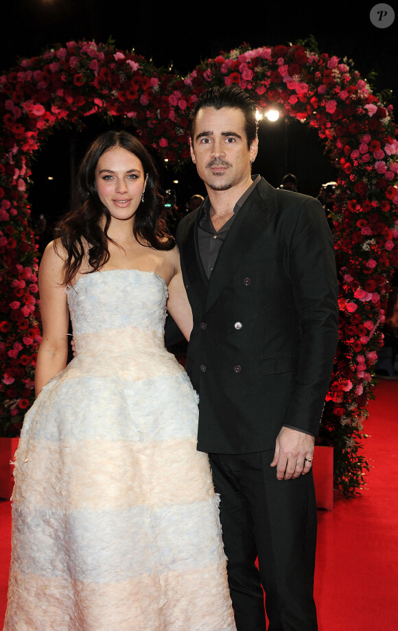 Colin Farrell et Jessica Brown Findlay (habillée en Dior Haute Couture) - Première de "A New York Winter's Tale" à Londres le 13 février 2014. 