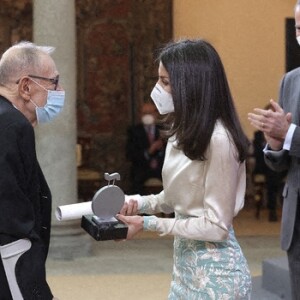 Le roi Felipe VI et la reine Letizia d'Espagne assistent à la 9e édition des "Honorary Ambassadors of the Brand Spain" au palais royal à Madrid, Espagne, le 15 mars 2021.