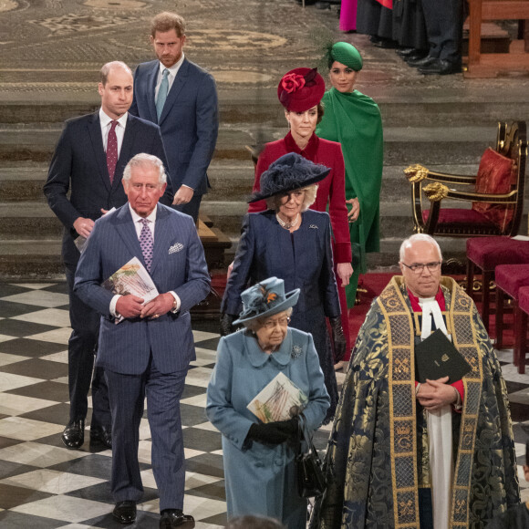 Le prince William, duc de Cambridge, et Catherine (Kate) Middleton, duchesse de Cambridge, Le prince Charles, prince de Galles, et Camilla Parker Bowles, duchesse de Cornouailles, La reine Elisabeth II d'Angleterre, Le prince Harry, duc de Sussex, Meghan Markle, duchesse de Sussex - La famille royale d'Angleterre lors de la cérémonie du Commonwealth en l'abbaye de Westminster à Londres.