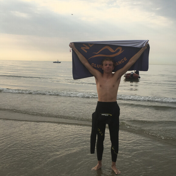 Arthur Germain après sa traversée de la Manche en juillet 2018.