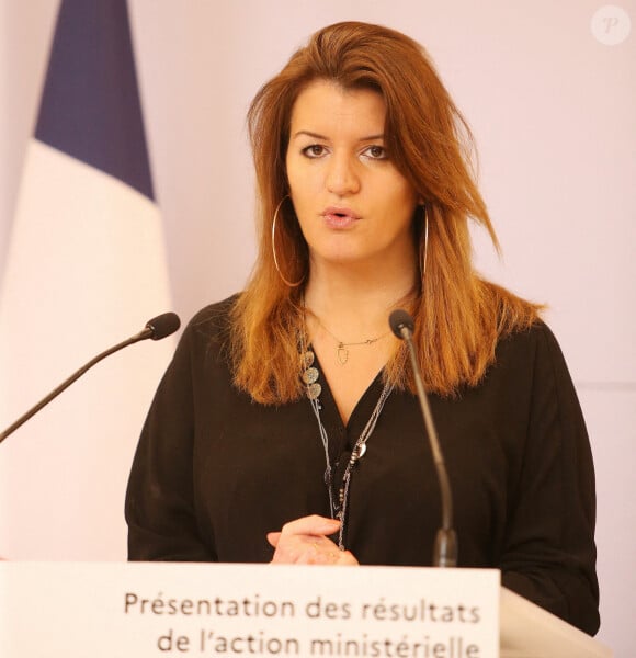 Marlène Schiappa, ministre déléguée chargée de la Citoyenneté lors d'une conférence de presse de présentation des résultats de l'action ministérielle au mois de janvier, à l'hôtel de Beauvau, à Paris, France, le 3 mars 2021. © Panoramic/Bestimage