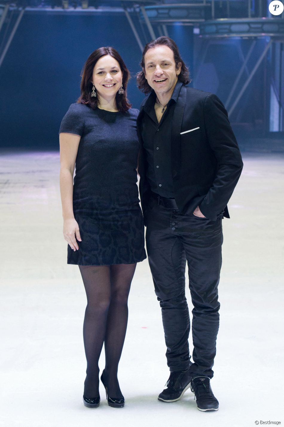 Nathalie Péchalat et Philippe Candeloro lors de la présentation du nouveau spectacle Holiday on Ice " Believe ", au Zénith de Paris, le 3 Mars 2016. Le spectacle aura lieu au Zénith de Paris du 3 au 13 mars puis sera en tournée dans toute la France.