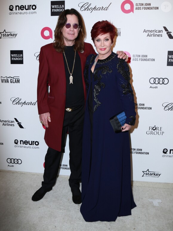 Ozzy Osbourne et sa femme Sharon Osbourne à la soirée "Elton John AIDS Foundation Oscar Party" 2015 à West Hollywood, le 22 février 2015.