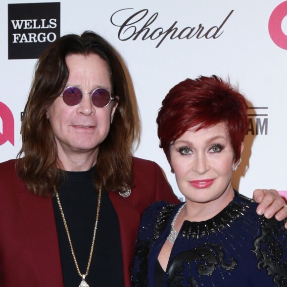 Ozzy Osbourne et sa femme Sharon Osbourne à la soirée "Elton John AIDS Foundation Oscar Party" 2015 à West Hollywood, le 22 février 2015.