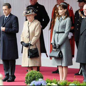 Carla Bruni, Nicolas Sarkozy, Elizabeth II et le Prince Philip - Visite officielle au Château de Windsor - 2008.