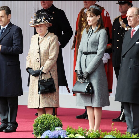 Carla Bruni, Nicolas Sarkozy, Elizabeth II et le Prince Philip - Visite officielle au Château de Windsor - 2008.