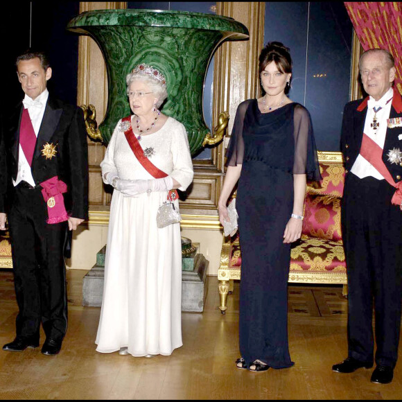 Carla Bruni, Nicolas Sarkozy, Elizabeth II et le Prince Philip au château de Windsor - 2008