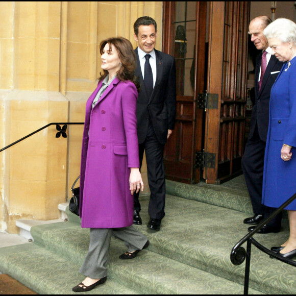 Carla Bruni, Nicolas Sarkozy, Elizabeth II et le Prince Philip au château de Windsor - 2008