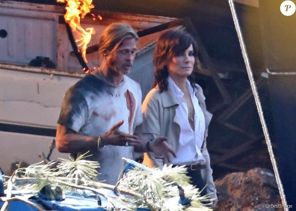 Exclusif - Brad Pitt, Sandra Bullock - Tournage du film "Bullet Train" à Los Angeles. Le 6 mars 2021