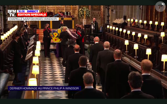Obsèques du prince Philip, le 17 avril 2021 à la chapelle Saint-Georges du château de Windsor.