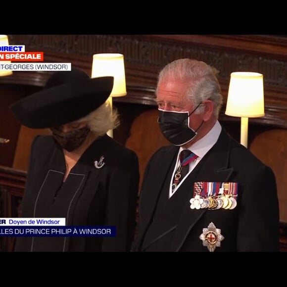 Le prince Charles et son épouse Camilla - Obsèques du prince Philip à la chapelle Saint-Georges du château de Windsor.