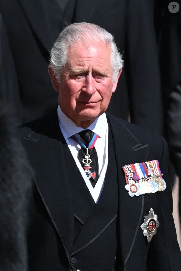 Le prince Charles, prince de Galles, - Arrivées aux funérailles du prince Philip, duc d'Edimbourg à la chapelle Saint-Georges du château de Windsor, , Royaume Uni, le 17 avril 2021. 