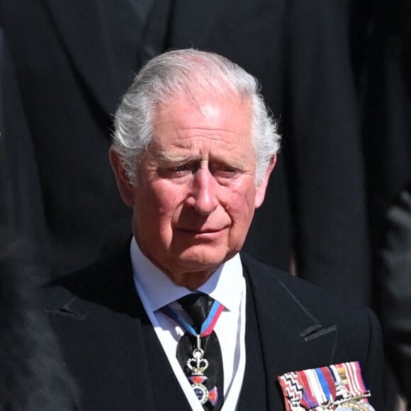 Le prince Charles, prince de Galles, - Arrivées aux funérailles du prince Philip, duc d'Edimbourg à la chapelle Saint-Georges du château de Windsor, , Royaume Uni, le 17 avril 2021. 