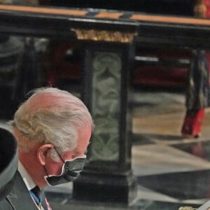 Le prince Charles, prince de Galles, et Camilla Parker Bowles, duchesse de Cornouailles, - Funérailles du prince Philip, duc d'Edimbourg à la chapelle Saint-Georges du château de Windsor, Royaume Uni, le 17 avril 2021. 