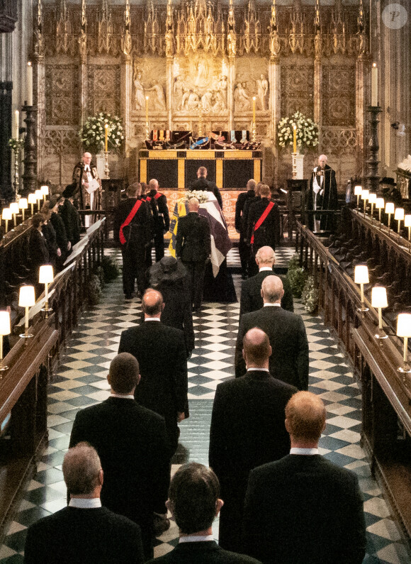 Funérailles du prince Philip, duc d'Edimbourg à la chapelle Saint-Georges du château de Windsor, Royaume Uni, le 17 avril 2021. 