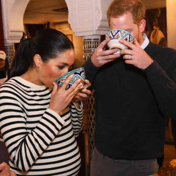 Le prince Harry, duc de Sussex et Meghan Markle (enceinte), duchesse de Sussex en visite à la Villa des Ambassadeurs à Rabat lors de leur voyage officiel au Maroc. Le 25 février 2019