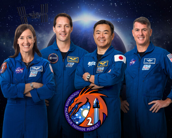 Le portrait de groupe officiel des membres de l'équipage du SpaceX Crew-2 au Johnson Space Center à Houston, Texas, Etats-Unis, le 3 février 2021. L'astronaute et pilote de la NASA Megan McArthur; Thomas Pesquet, astronaute et spécialiste de mission de l'Agence spatiale européenne; L'astronaute JAXA et spécialiste de mission Akihiko Hoshide; et l'astronaute et commandant de la NASA Shane Kimbrough. © Robert Markowitz/Nasa/Planet Pix/Zuma